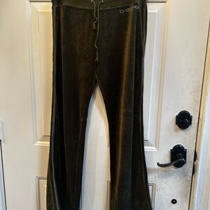 Y2K Bebe Dark Olive Velour semi bell bottom jogger Sz L